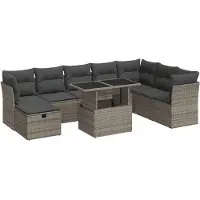 vidaXL 9-delige Loungeset met kussens poly rattan grijs