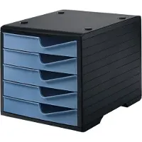 Styro Ladebox styroswing, 5 laden, uittrekstop & verzonken greep, stapelbaar, B 270 x D 340 x H 255 mm, polystyreen, zwart-duifblauw