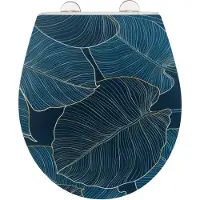 Wenko WC bril Leaves - antibacterieel Duroplast met structuurprint - Easy-Close softclose sluiting - Fix-Clip bevestiging afklikbaar in RVS - Toiletbril decor met structuur - Toiletzitting met print