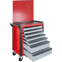 ADB HQ werkplaatswagen, met geperforeerd paneel, 7 laden, duwbeugel, centrale vergrendeling, B 750 x D 475 x H 985 mm, zilvergrijs RAL 7001