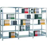 Schulte Lagertechnik MultiPlus150 klemloze kantoorstelling, basisrek, 7 legborden, met middenaanslag, B 1000 x D 600 x H 2300 mm, zilvergrijs/verzinkt