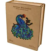 Philos Artefact Houten Puzzel - 2 in 1 Pauw, in Houten Doos (132 stukjes)