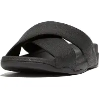 FitFlop Men Surfer Mens Tumbled-Leather Cross Slides Black-Schoenmaat 41