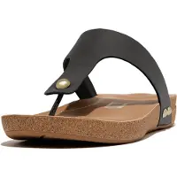FitFlop Women iQushion Leather Toe-Post Sandals Black-Schoenmaat 36