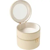 J-Line cosmetica doos rond+spiegel kunstleder 19.5x19.5x19.5cm