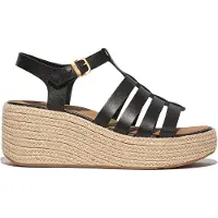 Original Brands Women Platfforms Espadrille Leather Fisherman Wedge Sandals Black-Schoenmaat 37