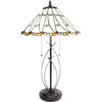 LumiLamp Tiffany tafellamp, diameter 41 cm, hoogte 68 cm, beige glas