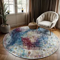 Muratap Picasso heriz vintage rond vloerkleed multi / blauw laagpolig- 350