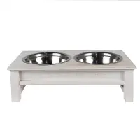 Clayre & Eef Voerbak hond 2x500 ml hout ijzer rechthoek voerbak kat