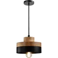 QUVIO Hanglamp Scandinavisch - Rond tweelaags metaal en hout - Diameter 18 cm