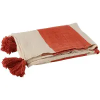 J-Line plaid strand groeven katoen koraal 185x135x2cm