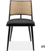 CALICOSY Set van 4 stoelen met natuurlijke vlechtwerk en zwart metalen frame l47 cm -