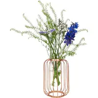 QUVIO Vaas met spijlen - Metaal en Glas - Rosegoud