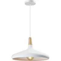 QUVIO Hanglamp Scandinavisch - Laag design - Houten kop - D 38 cm - Wit