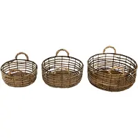 Clayre & Eef Opbergmand set van 3 Ø 39 Ø 34 Ø 29 cm rotan ijzer mand
