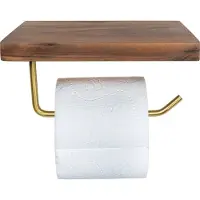 QUVIO Toiletrolhouder met houten telefoonplankje - 12 x 20 x 11 cm