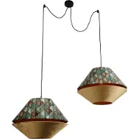 QAZQA Hanglamp zwart met dubbele fluwelen lampenkap bladmotief en beige 2-lichts - Cava Luxe