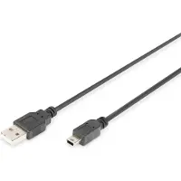 Digitus USB 2.0-kabel, type A naar Mini-B, 3 meter, zwart. Specificaties: USB A, Mini-USB B, USB 2.0, 0,48 Gbit/s