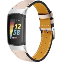 Strap-it Modern leren bandje met gespsluiting - geschikt voor Fitbit Charge 5 / Fitbit Charge 6 (lichtbeige)