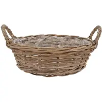 DK Design Plantenmand/aardappelmand tafelmodel - Ivy - met handvatten - rotan - B35 x H13 cm - binnen/buiten