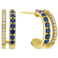 New Bling - 9NB-1575 - 925 zilveren oorringen met blauwe en witte zirconia stenen - goudkleurig