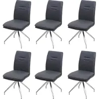 MCW Set van 6 eetkamerstoelen -H70, keukenstoel fauteuil stoel, stof/textiel geborsteld roestvrij staal ~ donkergrijs