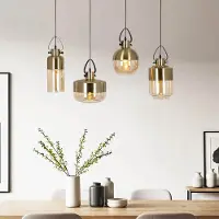 LumenXL Hanglamp 4-lichts met bronzen details en amber glas - Laure