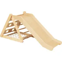 Sunny Sammie 2-in-1 Klimdriehoek met Glijbaan van Hout Naturel | Indoor Klimrek voor Kinderen | Montessori Speelgoed