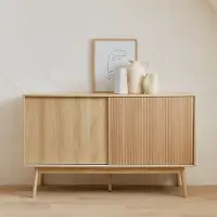 Sweeek Dressoir 2 schuifdeuren houtdecor deels gegroefd 150cm Naturel