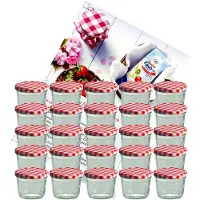 MamboCat Set van 25 bekers 230 ml jampot inmaakpot Inmaakpot Naar 82 rood geruit deksel incl. Diamant-Zucker Gelierzauber receptenboekje