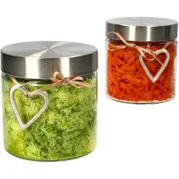 MamboCat Set van 2 Bera voorraadpotten 0,8L + 2x Karunja metalen hart & 2x decoratielint