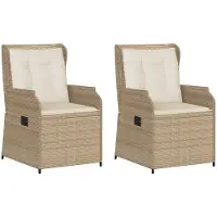 vidaXL Tuinstoelen 2 st verstelbaar met kussens poly rattan beige