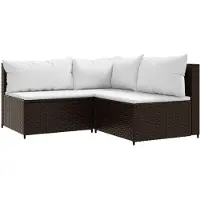 vidaXL 3-delige Loungeset met kussens poly rattan bruin