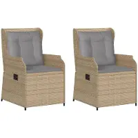 vidaXL Tuinstoel met kussens, 2 stuks. Verstelbaar, beige, polyrotan