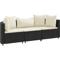 vidaXL 3-delige tuinmeubelset met kussens, zwart, polyrotan