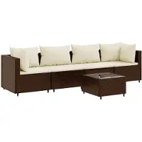 vidaXL 5-delige Loungeset met kussens poly rattan bruin