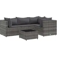 vidaXL 5-delige loungeset voor de tuin met kussens, grijs, polyrotan