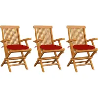 vidaXL Tuinstoelen 8 st met rode kussens massief teakhout