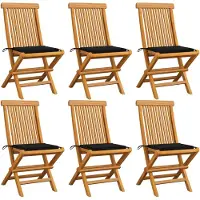 vidaXL Tuinstoelen 6 st met zwarte kussens massief teakhout