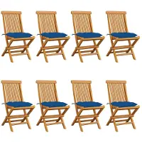 vidaXL Tuinstoelen 8 st met blauwe kussens massief teakhout