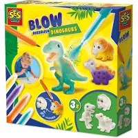SES Creative 14295 Blaasstiften - Dinosaurussen - Creatieve Knutselset voor Kinderen vanaf 5 Jaar - Versier dinosaurussen met blaasstiften - Wasbaar en herbruikbaar - Perfect voor dinoliefhebbers