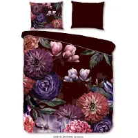 Descanso Dekbedovertrek Bloomie Bordeaux Satijn-200 x 200 / 220 cm | 2-Persoons