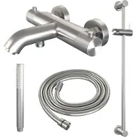 Brauer Brushed Carving thermostatische badkraan met glijstang en staafhanddouche RVS geborsteld PVD