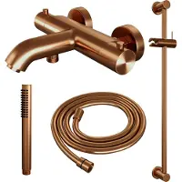 Brauer Copper Edition thermostatische badkraan met glijstang en staafhanddouche geborsteld koper PVD
