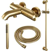 Brauer Gold Edition thermostatische badkraan met glijstang en staafhanddouche geborsteld messing PVD