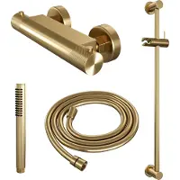 Brauer Gold Carving thermostatische douchekraan met glijstang en staafhanddouche geborsteld messing PVD