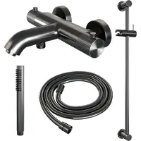 Brauer Gunmetal Carving thermostatische badkraan met glijstang en staafhanddouche gunmetal geborsteld PVD