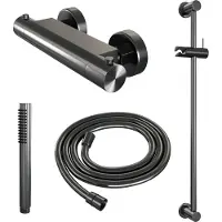 Brauer Edition Glijstangset - Staafhanddouche - Geborsteld Gunmetal PVD - Messing - Kranen, Douchekranen, Douchesets, Opbouw Douchesets, Glijstangsets - Kranen, Douchekranen, Douchesets, Opbouw