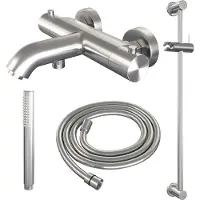 Brauer Brushed Edition thermostatische badkraan met glijstang en staafhanddouche RVS geborsteld PVD