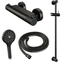 Brauer Carving Glijstangset Met Thermostaat - 3-standen Handdouche - Mat Zwart - Messing - Kranen, Douchekranen, Douchesets, Opbouw Douchesets, - Kranen, Douchekranen, Douchesets, Opbouw douchesets,